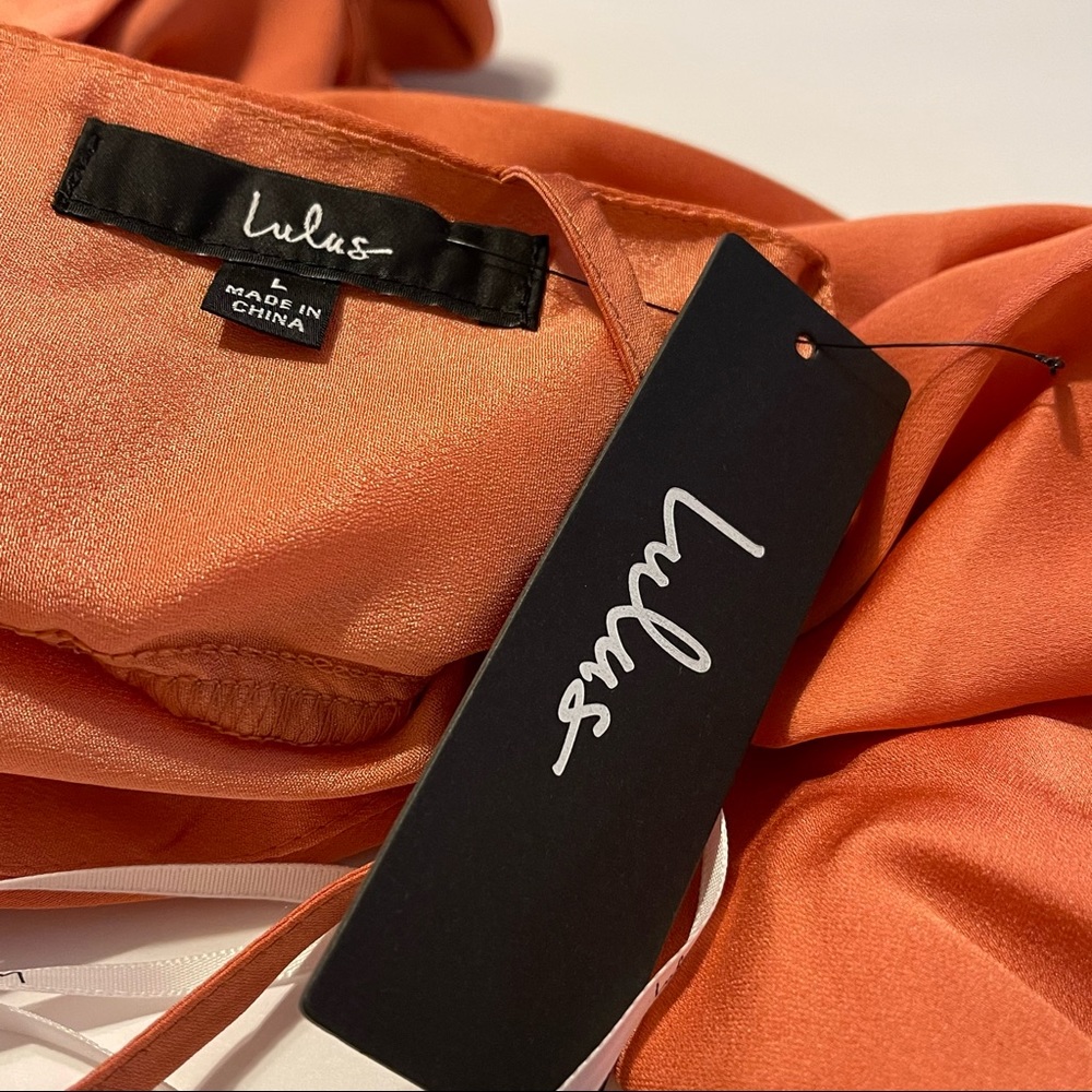 NWT Lulus Rusty Rose Satin Tie-Back Long Sleeve Top. - Picture 6 of 9
